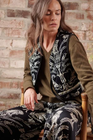 Women One Hundred Stars Vintage Damask Black Gilet