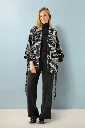 Women One Hundred Stars Vintage Damask Black Wrap Jacket