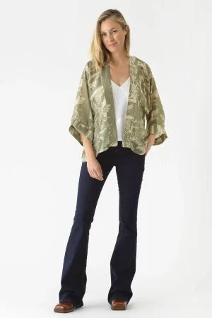 Women One Hundred Stars Vintage Damask Sage Kimono