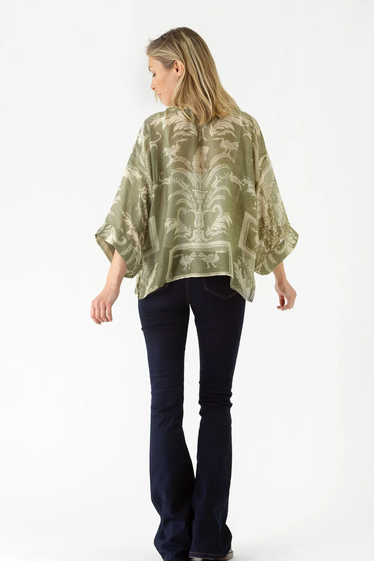 Women One Hundred Stars Vintage Damask Sage Kimono